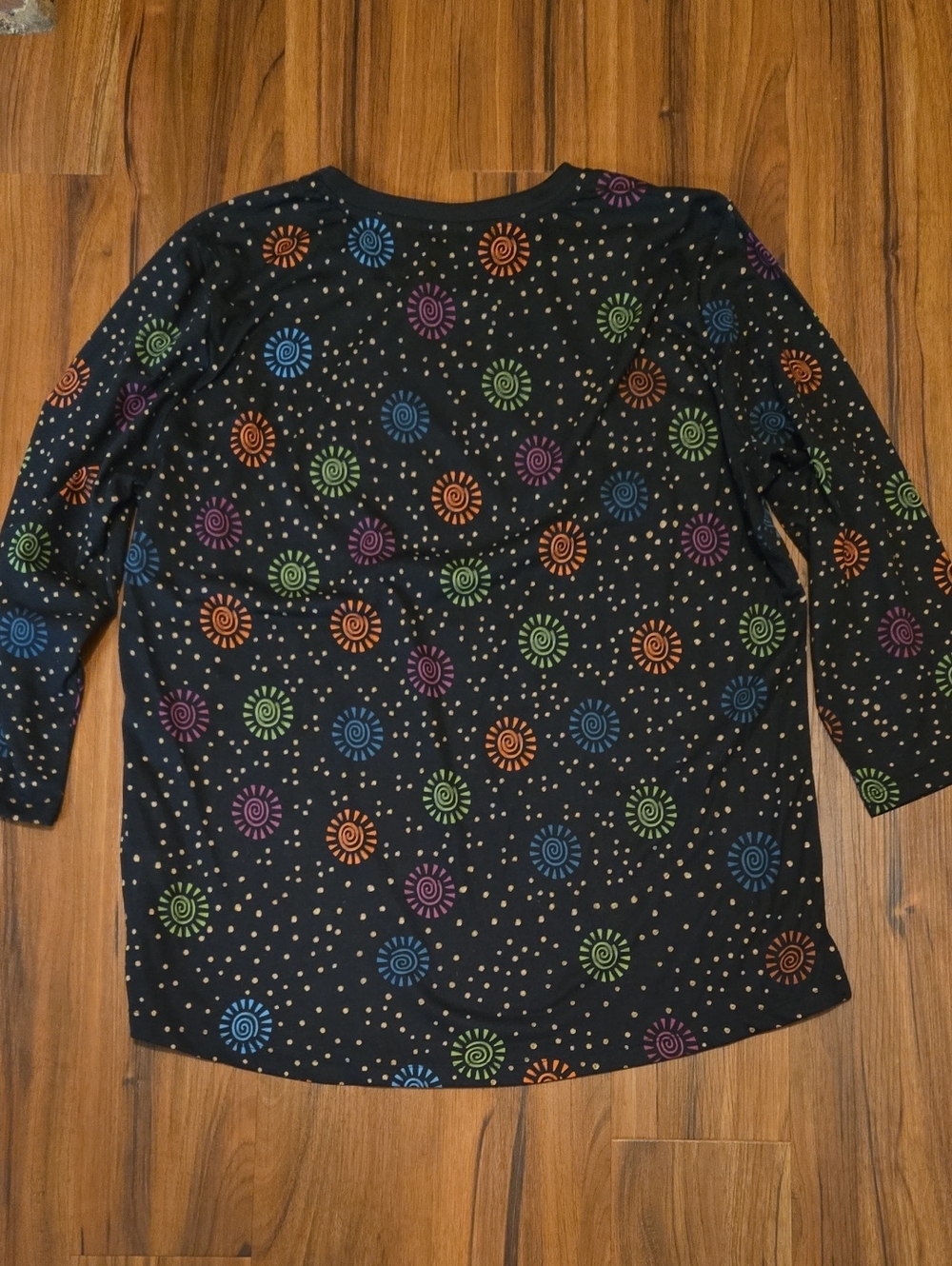 NWOTLaurel Burch Black Long-Sleeve Graphic Top with Colorful Dog & Butterfly Art - Picture 3 of 3